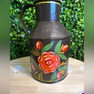 Vintage Toleware Hand Painted Milk Can With Handle